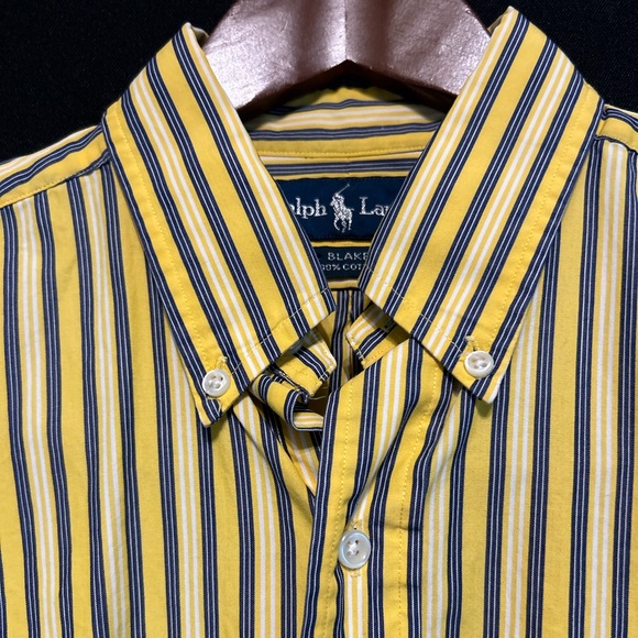 Ralph Lauren Shirt Mens Medium Long Sleeve Cotton Yellow Stripes Collar Classic - Picture 3 of 13